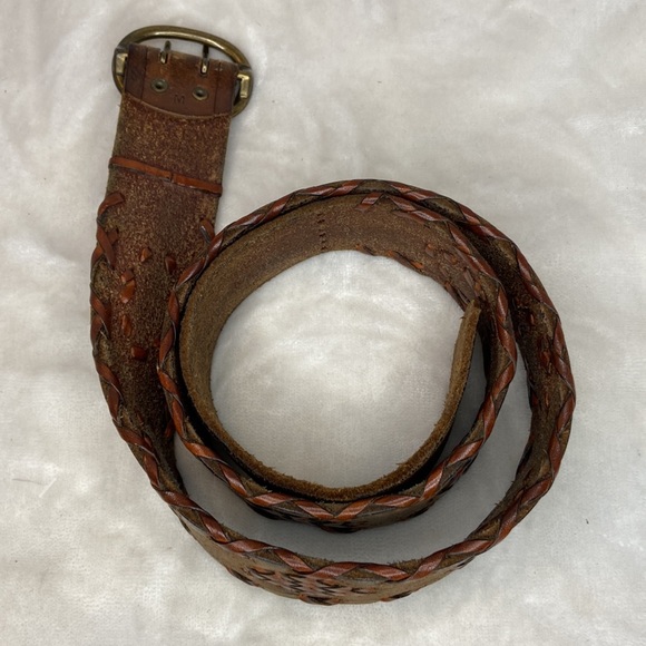 J.Crew Brown Leather Boho Embroidered Weaved Belt Size Medium 1.5” - Picture 4 of 11